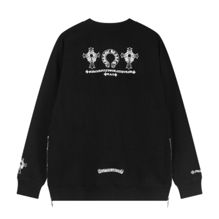 Black Chrome Hearts Cemetery Cross Crewneck Sweatshirt with bold cross graphics and distinctive streetwear style