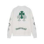 Chrome Hearts white and green cross floral crewneck sweatshirt with distinctive graphic streetwear design