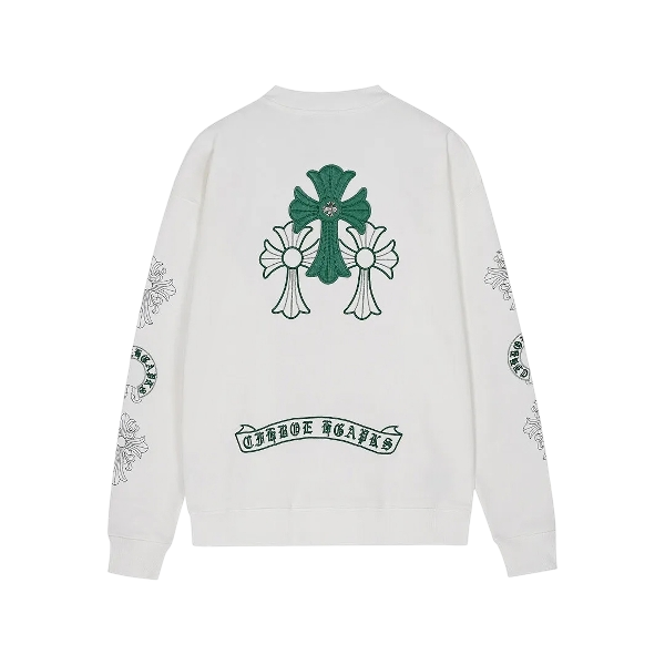 Chrome Hearts White Green Cross Floral Crewneck Sweatshirt Chrome Hearts white and green cross floral crewneck sweatshirt with distinctive graphic streetwear design
