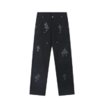 Black Chrome Hearts Cross Patch Jeans featuring distinctive cross patch details and a bold streetwear design.
