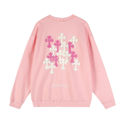 Pink Chrome Hearts Multi Cross Crewneck Sweatshirt with iconic cross graphics and stylish streetwear design