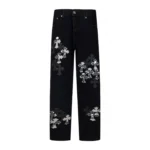 Black Chrome Hearts Multi Cross Patch Jeans featuring multiple cross patches on classic black denim.