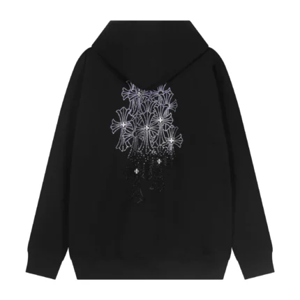 Chrome Hearts Black Crystal Cross Zip Hoodie