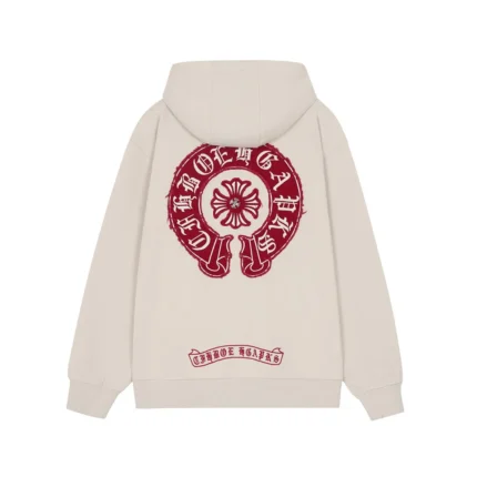 CH Distressed Horseshoe Zip Up Red Hoodie Back in
