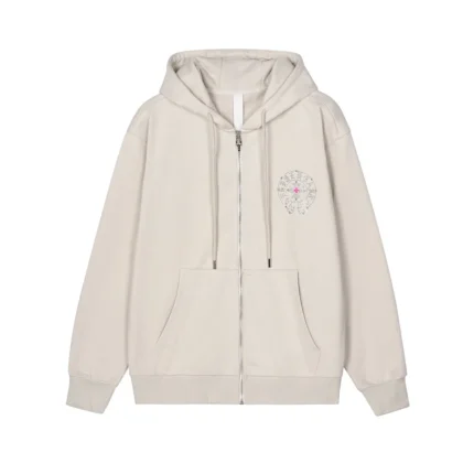 CH Ivory Rhinestone Cross Zip Up Hoodie