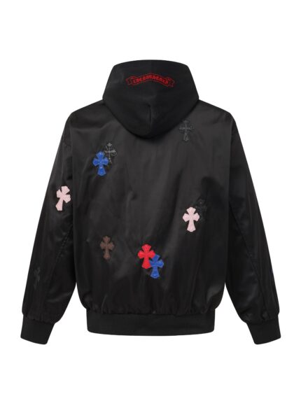Ch Multicolor Cross Patch Hooded Bomber Jacket Back in