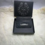 Chrome Hearts Black Leather Card Holder Logo Plaque