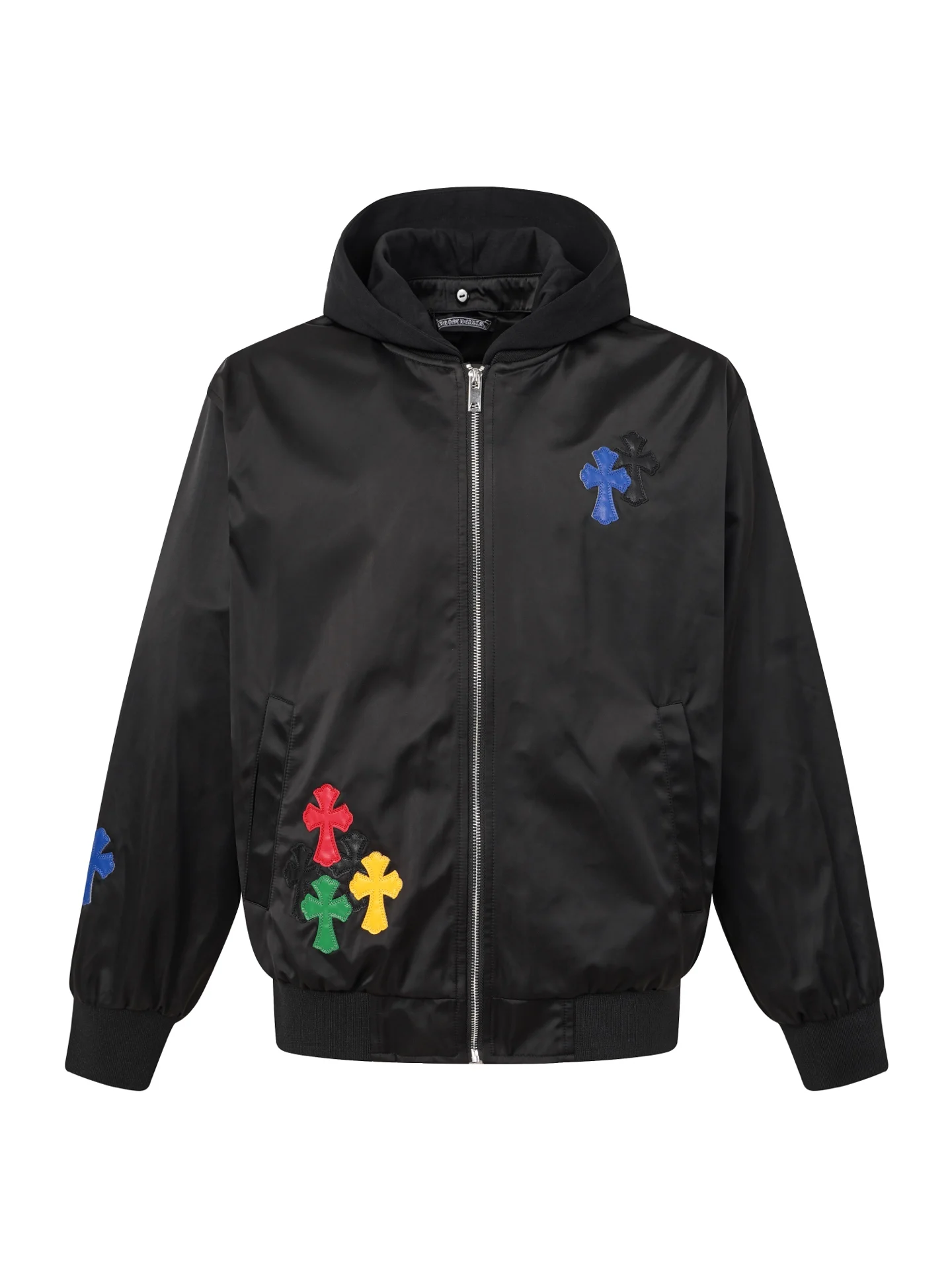 Chrome Hearts Multicolor Cross Patch Hooded Bomber Jacket Chrome Hearts Multicolor Cross Patch Hooded Bomber Jacket