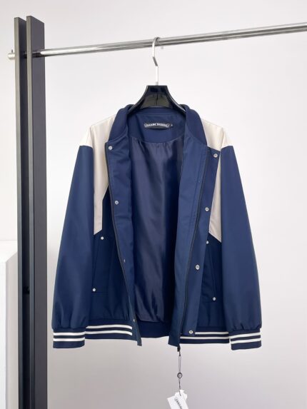 Chrome Hearts Triple Cross Varsity Jacket Navy Cream Style