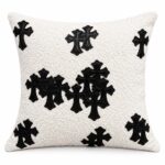 Chrome Hearts White Boucle Cushion Black Cross