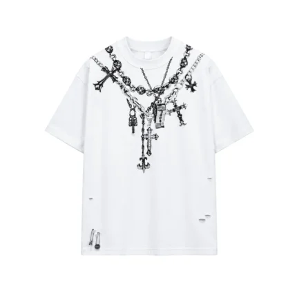 Chrome Hearts Chain Cross Pendant Distressed T-Shirt White