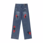Chrome Hearts  Black & Red Cross Patch Blue Jeans - Image 2